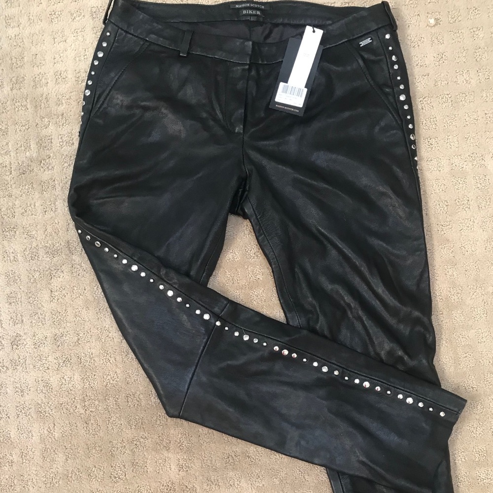 Scotch & Soda Leather Studded Pants.